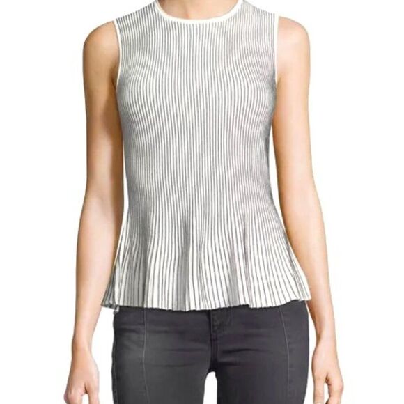 Theory Tops - Theory Striped White Black Canelis Prosecco Peplum Tank | Small